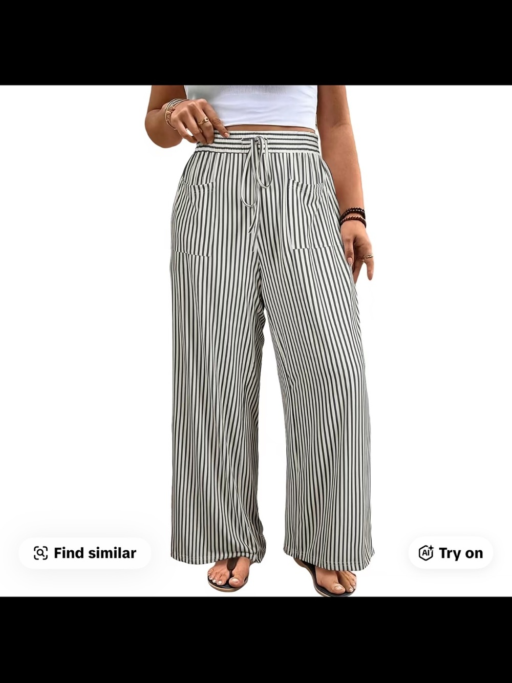 Striped Wide-Leg Drawstring Pants - Black & White